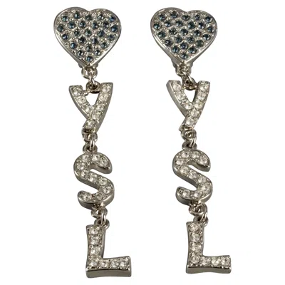 Pre-owned Saint Laurent Vintage Yves  Ysl Initials Heart Rhinestone Dangling Earrings In Multi