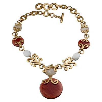 Pre-owned Saint Laurent Vintage Yves  Ysl Intricate Medallion Necklace In Sand