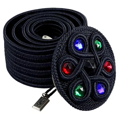 Pre-owned Saint Laurent Vintage Yves  Ysl Jewelled Buckle Black Passementerie Belt
