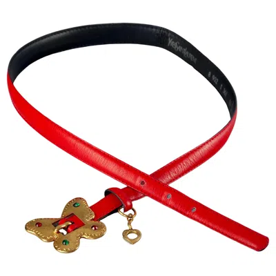 Pre-owned Saint Laurent Vintage Yves  Ysl Jewelled Butterfly Red Leather Belt