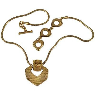 Pre-owned Saint Laurent Vintage Yves  Ysl Logo Ribbed Pendant Snake Chain Necklace In Brown