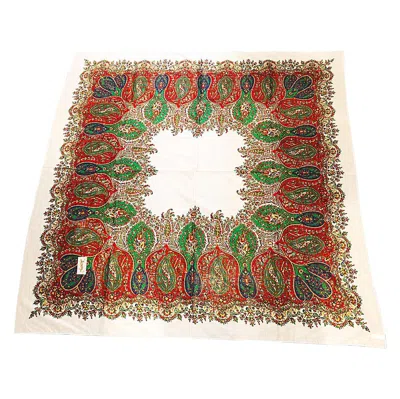 Pre-owned Saint Laurent Vintage Yves  Ysl Massive Hand Painted Paisley Cotton Shawl Scarf In Sand
