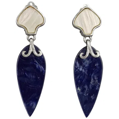 Pre-owned Saint Laurent Vintage Yves  Ysl Mother Of Pearl Blue Dangling Earrings