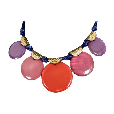 Pre-owned Saint Laurent Vintage Yves  Ysl Multicolour Disc Silk Cord Necklace In Pink