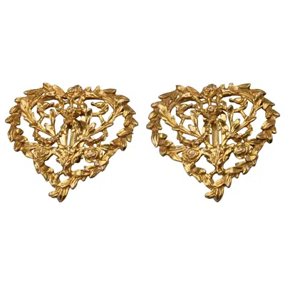 Pre-owned Saint Laurent Vintage Yves  Ysl Openwork Flower Heart Earrings In Brown