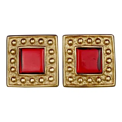 Pre-owned Saint Laurent Vintage Yves  Ysl Red Square Studded Earrings