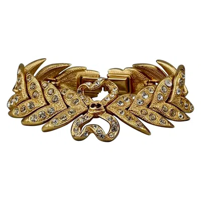 Pre-owned Saint Laurent Vintage Yves  Ysl Rhinestone Bow Leaf Bracelet In Brown