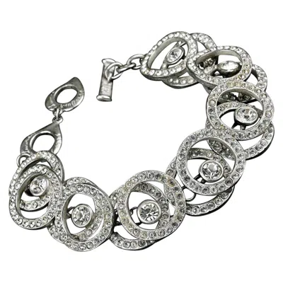 Pre-owned Saint Laurent Vintage Yves  Ysl Rhinestone Hoop Chain Bracelet In Gray