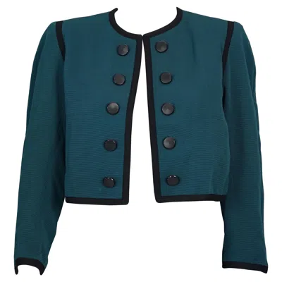Pre-owned Saint Laurent Vintage Yves  Ysl Rive Gauche Dark Teal Openwork Cropped Jacket In Green
