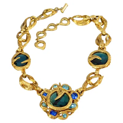 Pre-owned Saint Laurent Vintage Yves  Ysl Robert Goossens Blue Rhinestone Flower Necklace