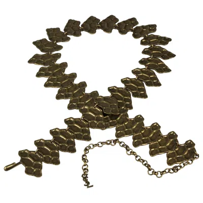 Pre-owned Saint Laurent Vintage Yves  Ysl Snake Pattern Bronze Link Necklace Belt In Black