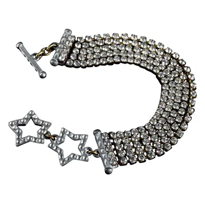 Pre-owned Saint Laurent Vintage Yves  Ysl Star Multi Layer Rhinestone Bracelet In Black
