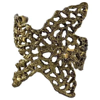 Pre-owned Saint Laurent Vintage Yves  Ysl Starfish Openwork Textured Cuff Bracelet In Black