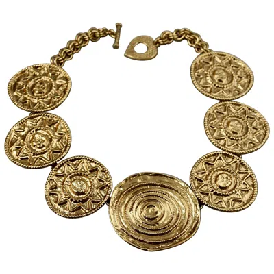 Pre-owned Saint Laurent Vintage Yves  Ysl Sun Disc Medallion Link Necklace In Brown