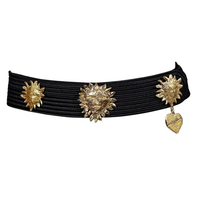 Pre-owned Saint Laurent Vintage Yves  Ysl Sun Face Charm Black Passementerie Belt