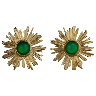 Pre-owned Saint Laurent Vintage Yves  Ysl Sunburst Emerald Stone Earrings In Green