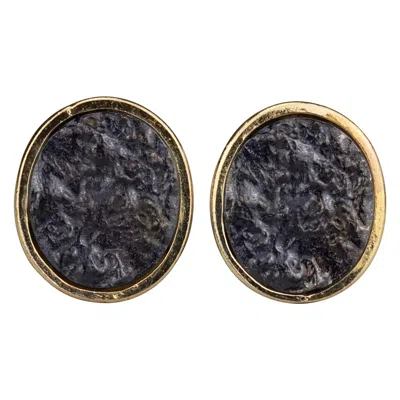 Pre-owned Saint Laurent Vintage Yves  Ysl Textured Black Nugget Oval Earrings