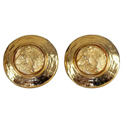 Pre-owned Saint Laurent Vintage Yves  Ysl Textured Gold Round Earrings In Multi