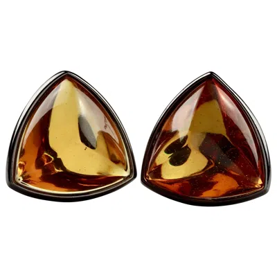 Pre-owned Saint Laurent Vintage Yves  Ysl Triangle Amber Cabochon Earrings In Brown