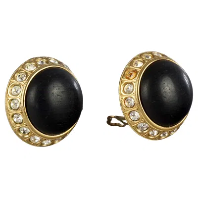Pre-owned Saint Laurent Vintage Yves  Ysl Wood Cabochon Rhinestone Dome Earrings In Multi