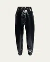 Saint Laurent Vinyl Cinched High Waisted Drawstring Pants In Natural Bl