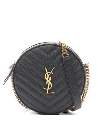 Pre-owned Saint Laurent Vinyl Quilted Leather Cross Body Bag In Black