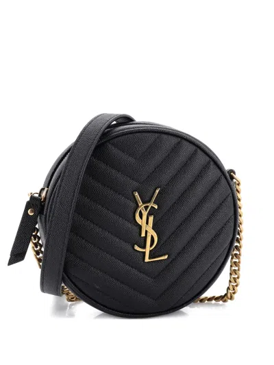 Pre-owned Saint Laurent Vinyle Round Camera Bag Matelasse Chevron Leather Crossbody Bag In Black