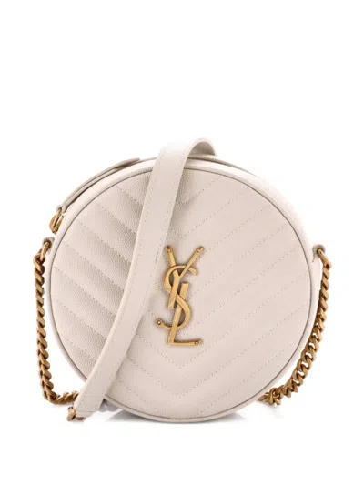 Pre-owned Saint Laurent Vinyle Round Camera Bag Matelasse Chevron Leather Crossbody Bag In Neutral