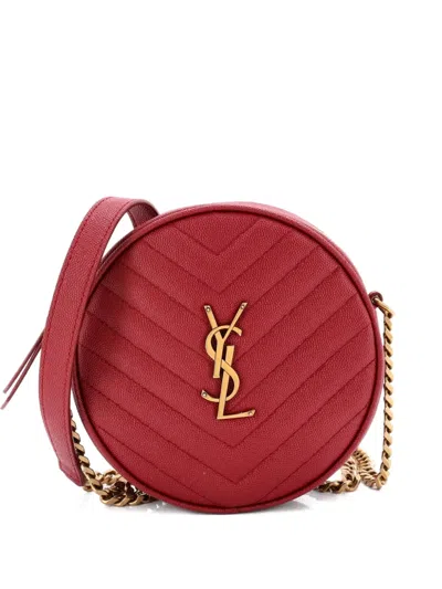 Pre-owned Saint Laurent Vinyle Round Camera Bag Matelasse Chevron Leather Crossbody Bag In Red