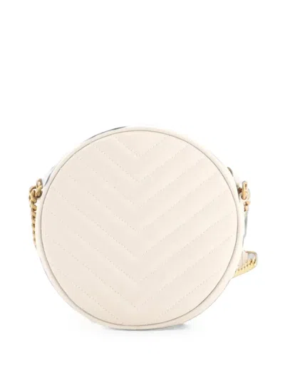 Pre-owned Saint Laurent Vinyle Round Camera Bag Matelasse Chevron Leather Crossbody Bag In White