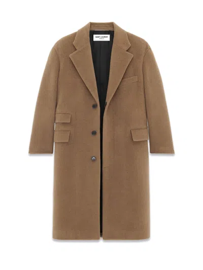 Saint Laurent Brushed Wool-felt Coat In Camel