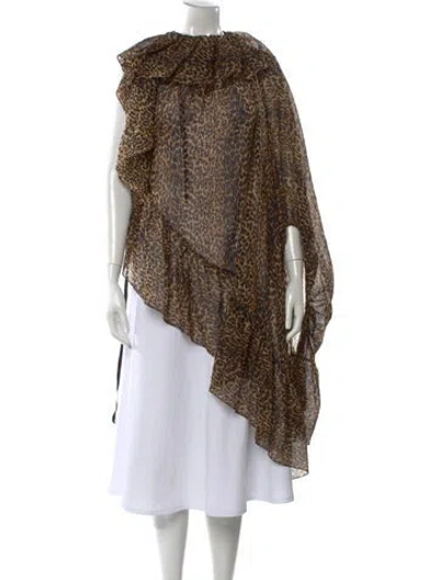 Pre-owned Saint Laurent Virgin Wool Animal Print Blouse W/ Tags In Brown