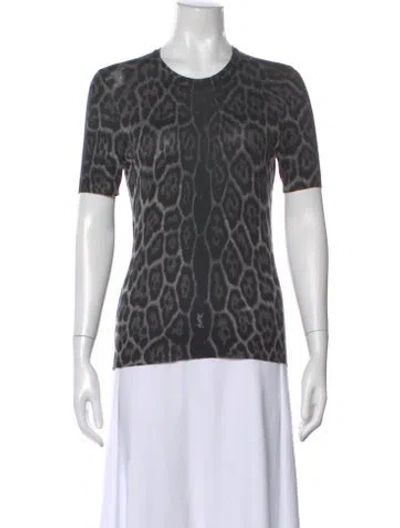 Pre-owned Saint Laurent Virgin Wool Animal Print T-shirt In Gray