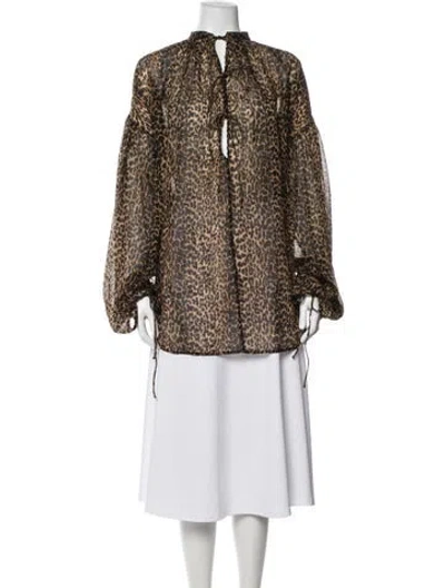 Pre-owned Saint Laurent Virgin Wool Animal Print Tunic In Brown
