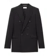Saint Laurent Double-breasted Blazer In Silk Satin Crepon In Black