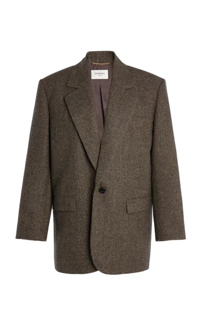 Saint Laurent Virgin Wool Blazer In Brown