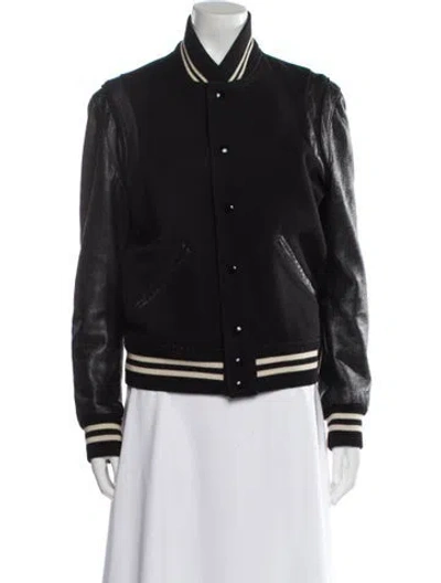 Pre-owned Saint Laurent Virgin Wool Bomber Jacket In Black