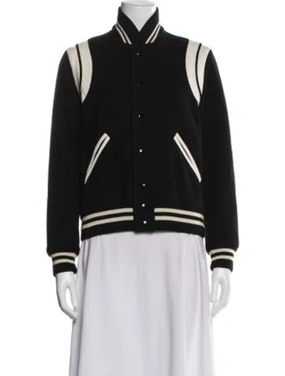 Pre-owned Saint Laurent Virgin Wool Bomber Jacket In Black