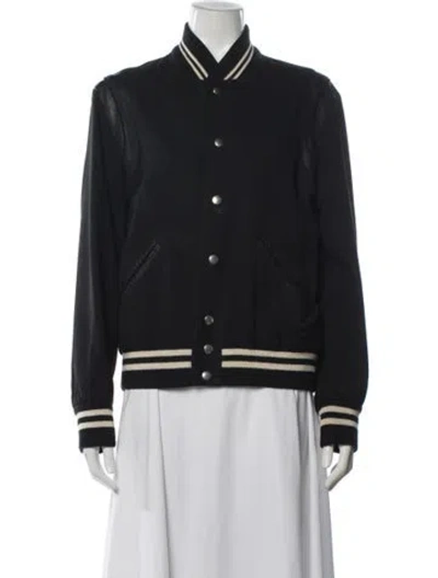 Pre-owned Saint Laurent Virgin Wool Bomber Jacket In Black