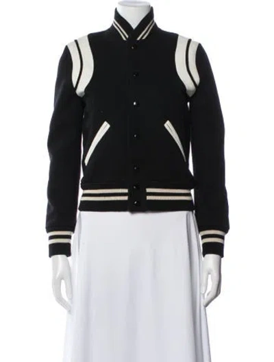 Pre-owned Saint Laurent Virgin Wool Bomber Jacket In Black