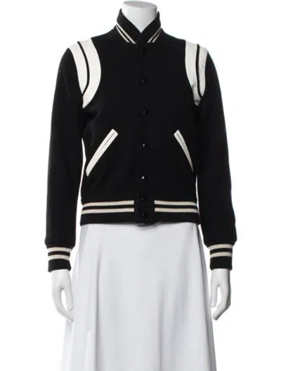 Pre-owned Saint Laurent Virgin Wool Bomber Jacket In Black