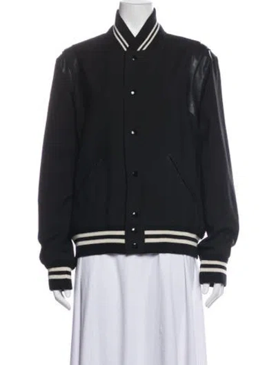 Pre-owned Saint Laurent Virgin Wool Bomber Jacket In Black