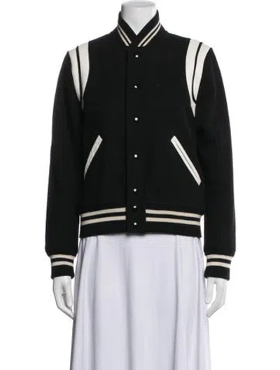 Pre-owned Saint Laurent Virgin Wool Bomber Jacket In Black