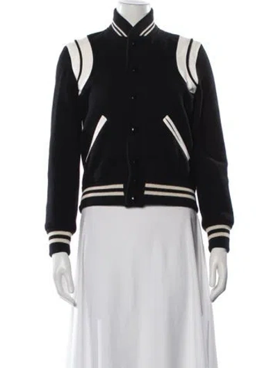 Pre-owned Saint Laurent Virgin Wool Bomber Jacket In Black