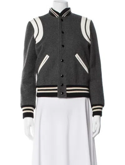 Pre-owned Saint Laurent Virgin Wool Bomber Jacket In Grey