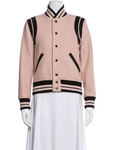 Pre-owned Saint Laurent Virgin Wool Bomber Jacket In Pink