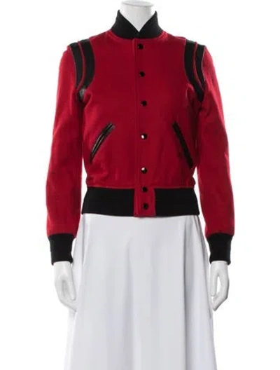 Pre-owned Saint Laurent Virgin Wool Bomber Jacket In Red