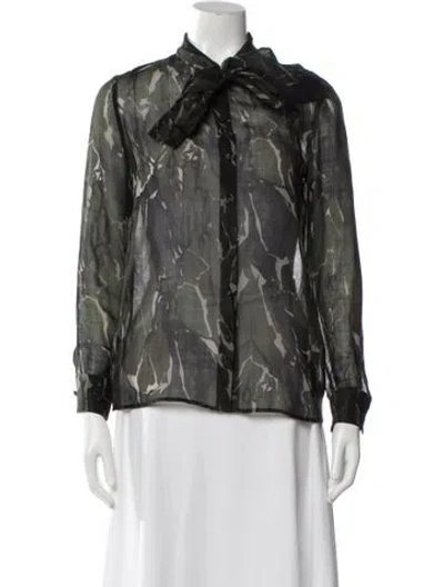 Pre-owned Saint Laurent Virgin Wool Camouflage Print Blouse In Green