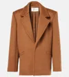 Saint Laurent Brown Coat With Classic Lapels And Shoulder Pads In Virgin Wool Woman In Beige
