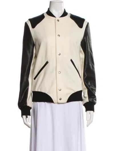 Pre-owned Saint Laurent Virgin Wool Colorblock Pattern Bomber Jacket